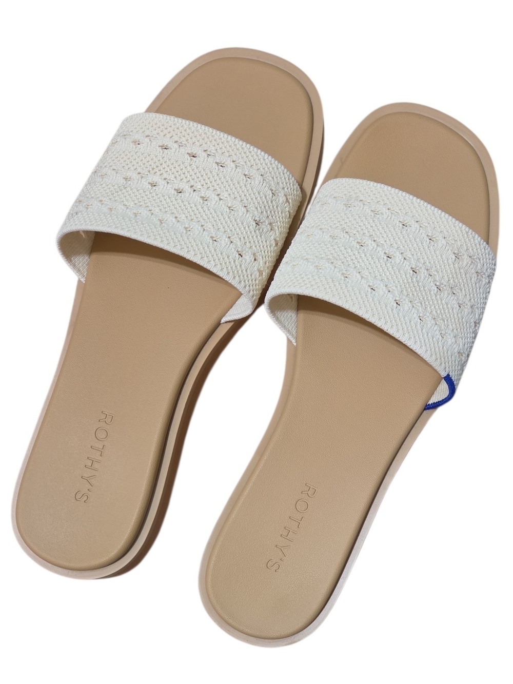 Rothy's White Knit Slide Sandals with Tan Footbed